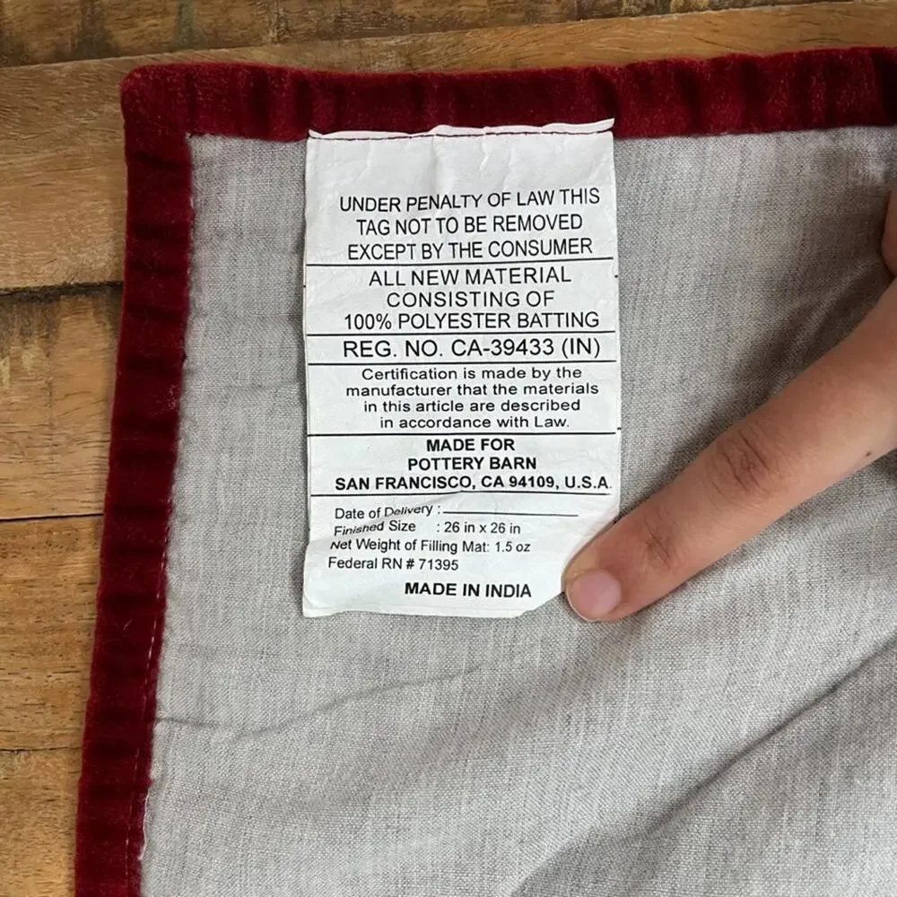 Pottery Barn Red Velvet Handcrafted Box Stitch Quilted Euro Sham Pair